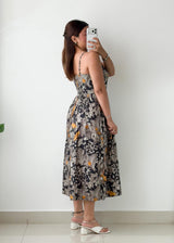 Size S-M Black Floral Print Midi Dress