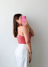 Size S-M Rose Pink Ribbed Cami Bodysuit