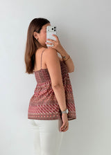 Size S-M Brown Printed Smocked Cami Top