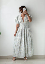 Size XS-S White Floral Print Midi Dress