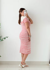 Size S-M Red Striped Polo Midi Dress
