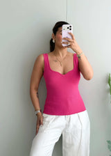 Size S-M, Pink Sweetheart Neck Tank Top - Closet by Payal