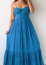 Size XS-S Blue Cut-Out Tiered Maxi Dress