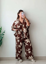 Size L-XL Brown Tropical Co-ord Set