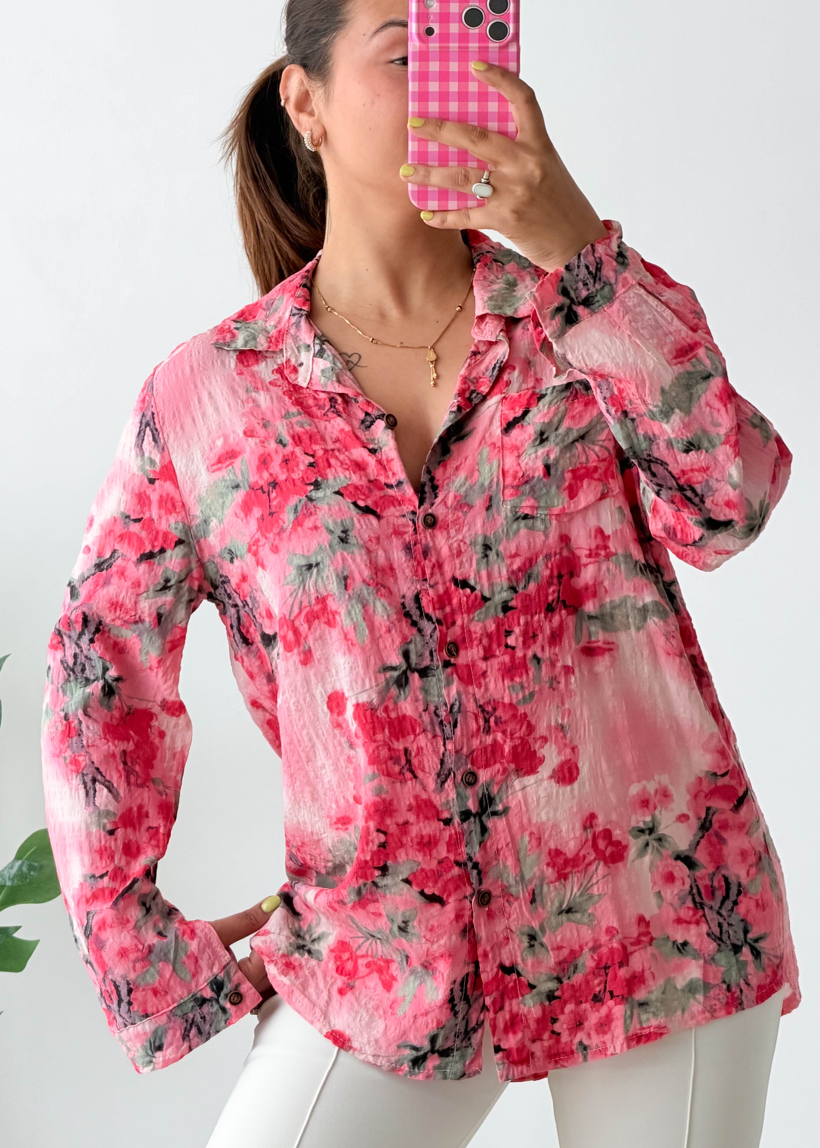 Size S-M Pink Floral Shirt
