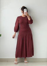 Size S-M Burgundy Smocked Maxi Dress