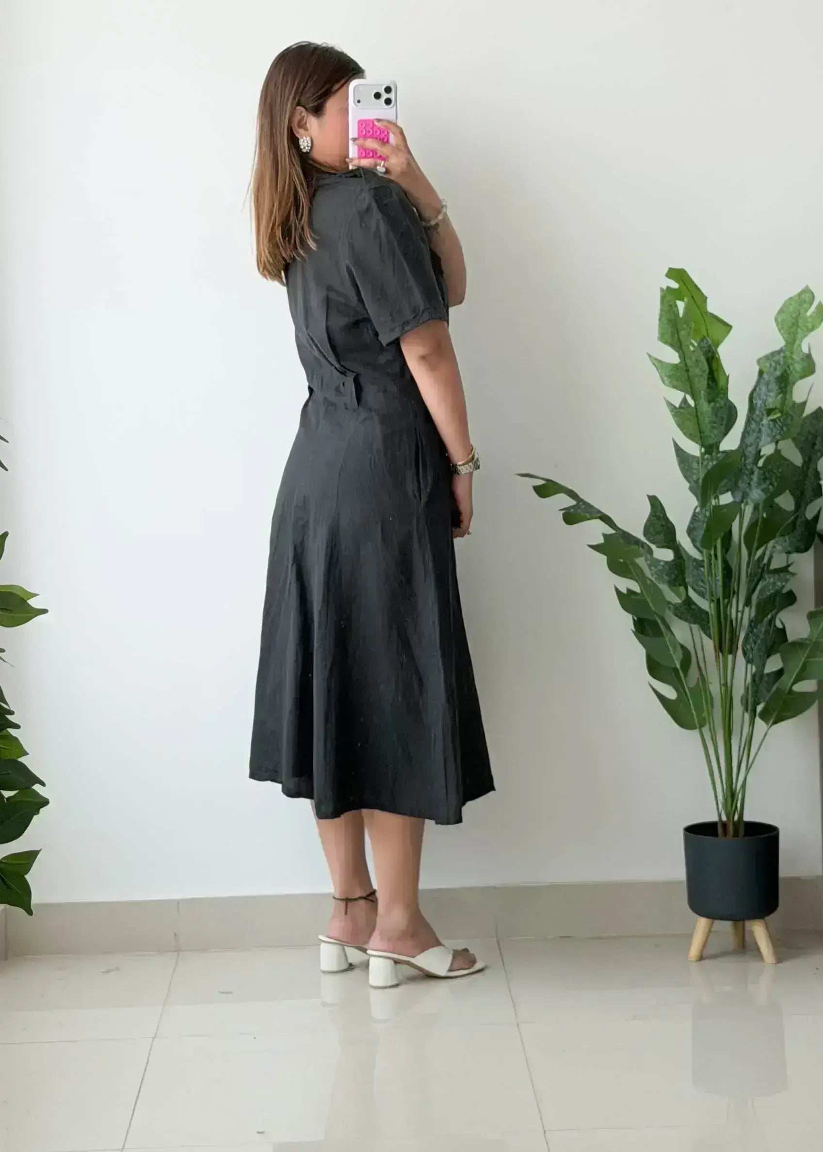 Size L, Black Utility Shirt Dress