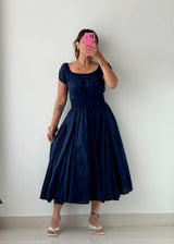 Size M-L Navy Fit & Flare Midi Dress