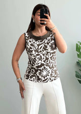 Size XS-S, Green Floral Print Structured Neckline Top - Closet by Payal