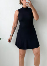 Size S-M Black Mock Neck Fit & Flare Knit Mini Dress