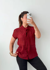 Size M-L Burgundy Tie-Neck Blouse