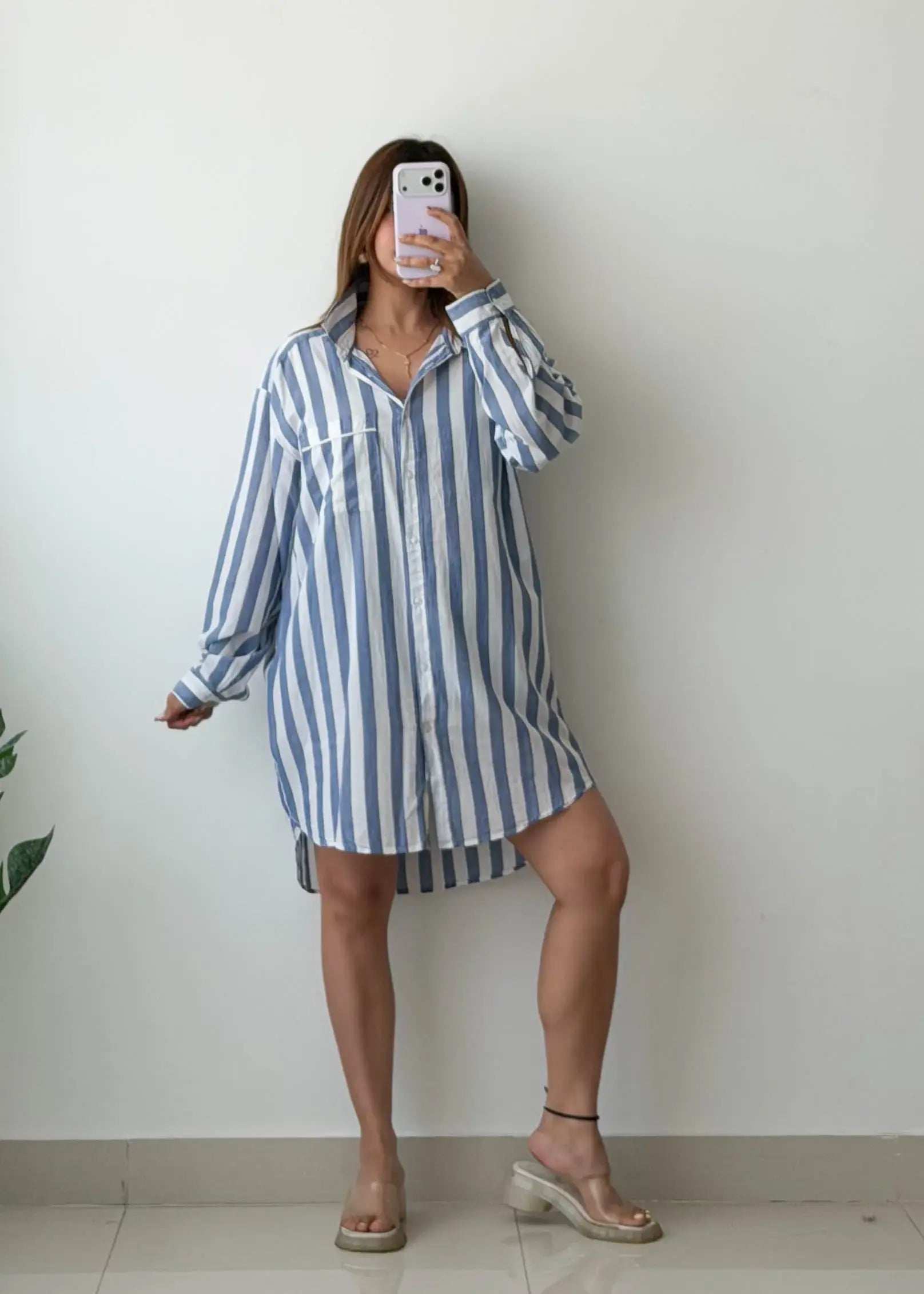 Size M, Blue Striped Shirt Dress