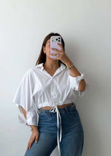 Size S-M White Tie-Up Crop Shirt