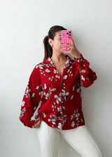 Size S-M Red Floral Shirt Top
