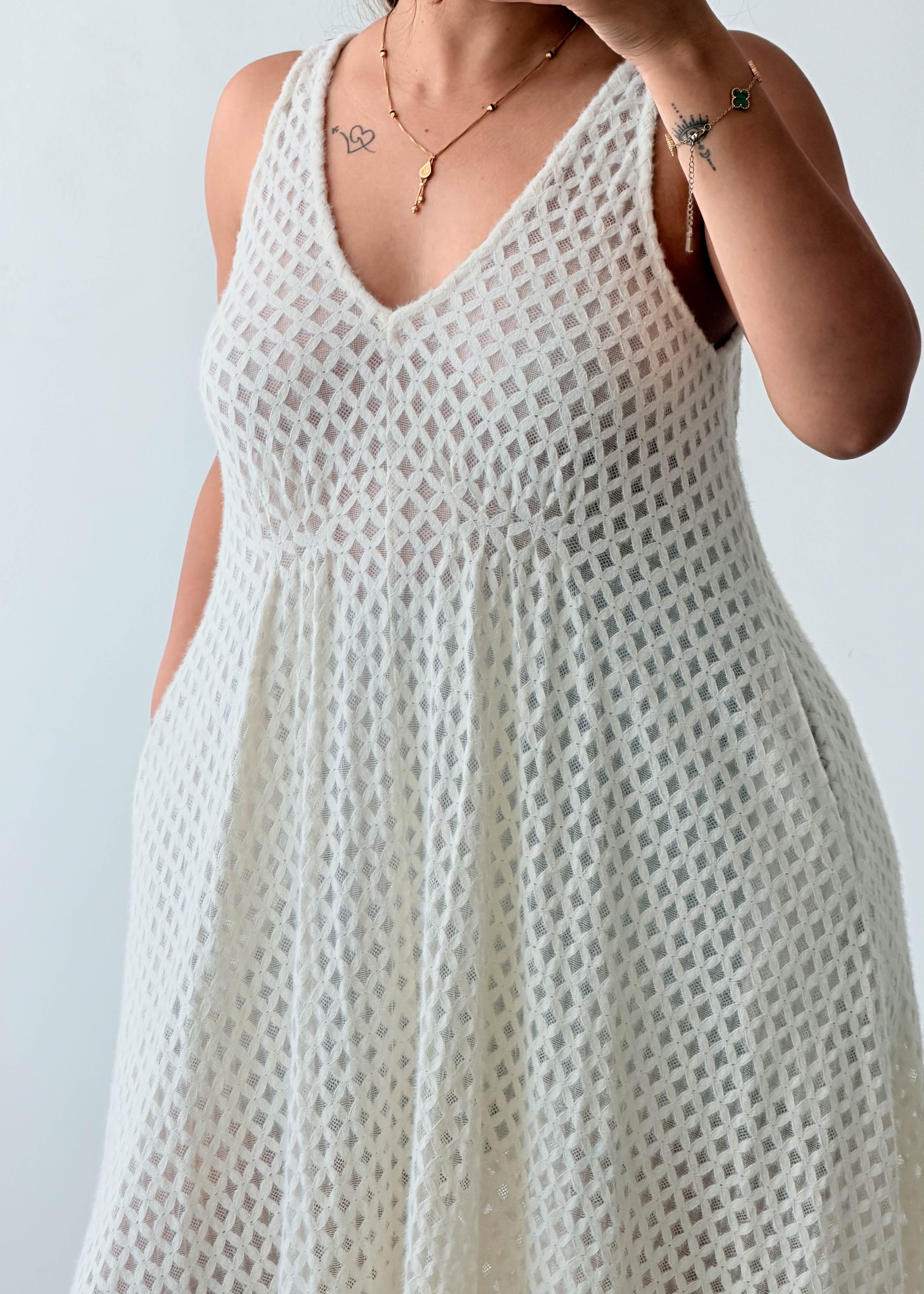 Size M-L Cream Crochet Maxi Dress