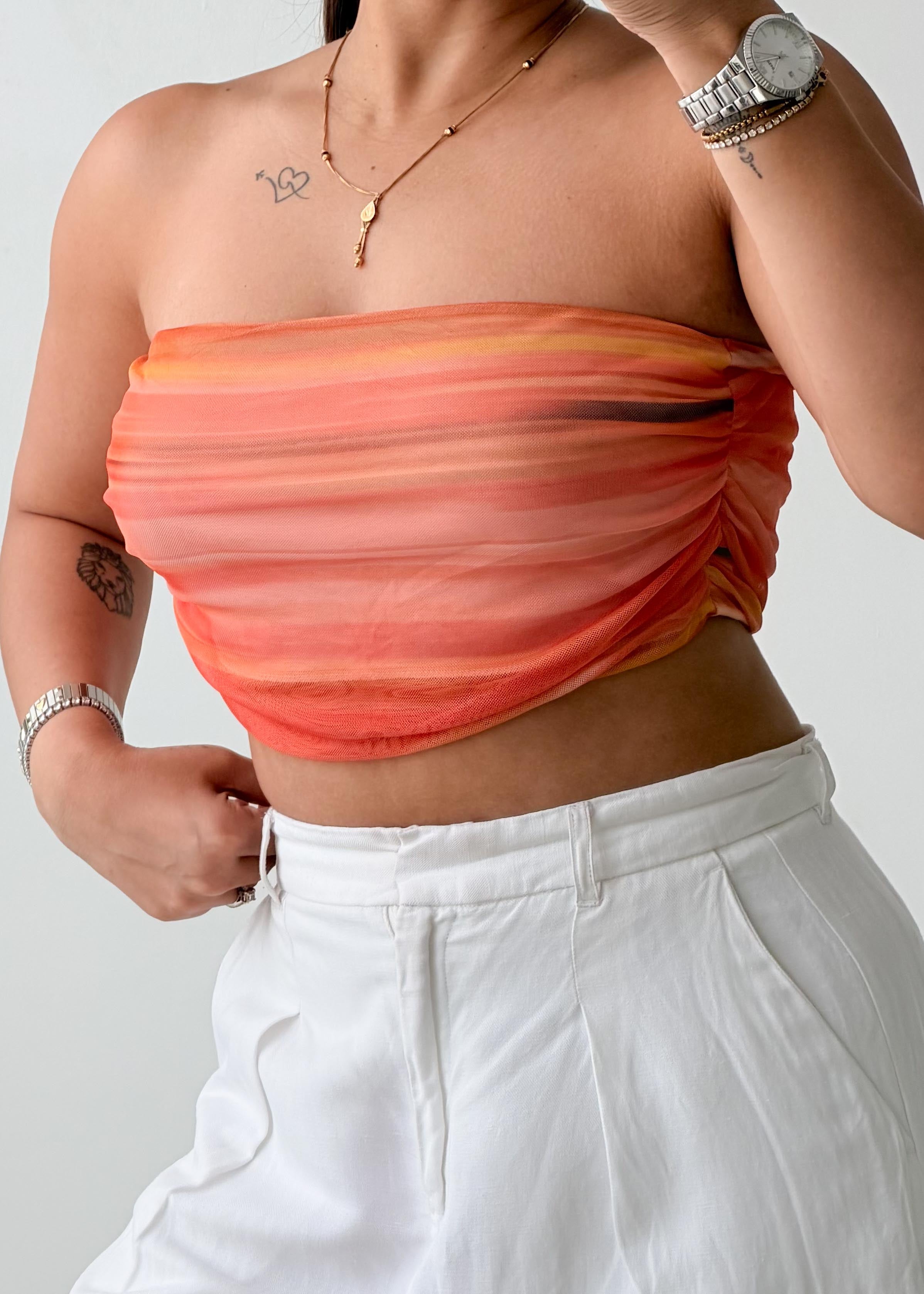 Size XS-S Orange Ombre Mesh Tube Top