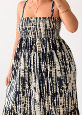 Size L-XL Black Tie-Dye Smocked Maxi Dress