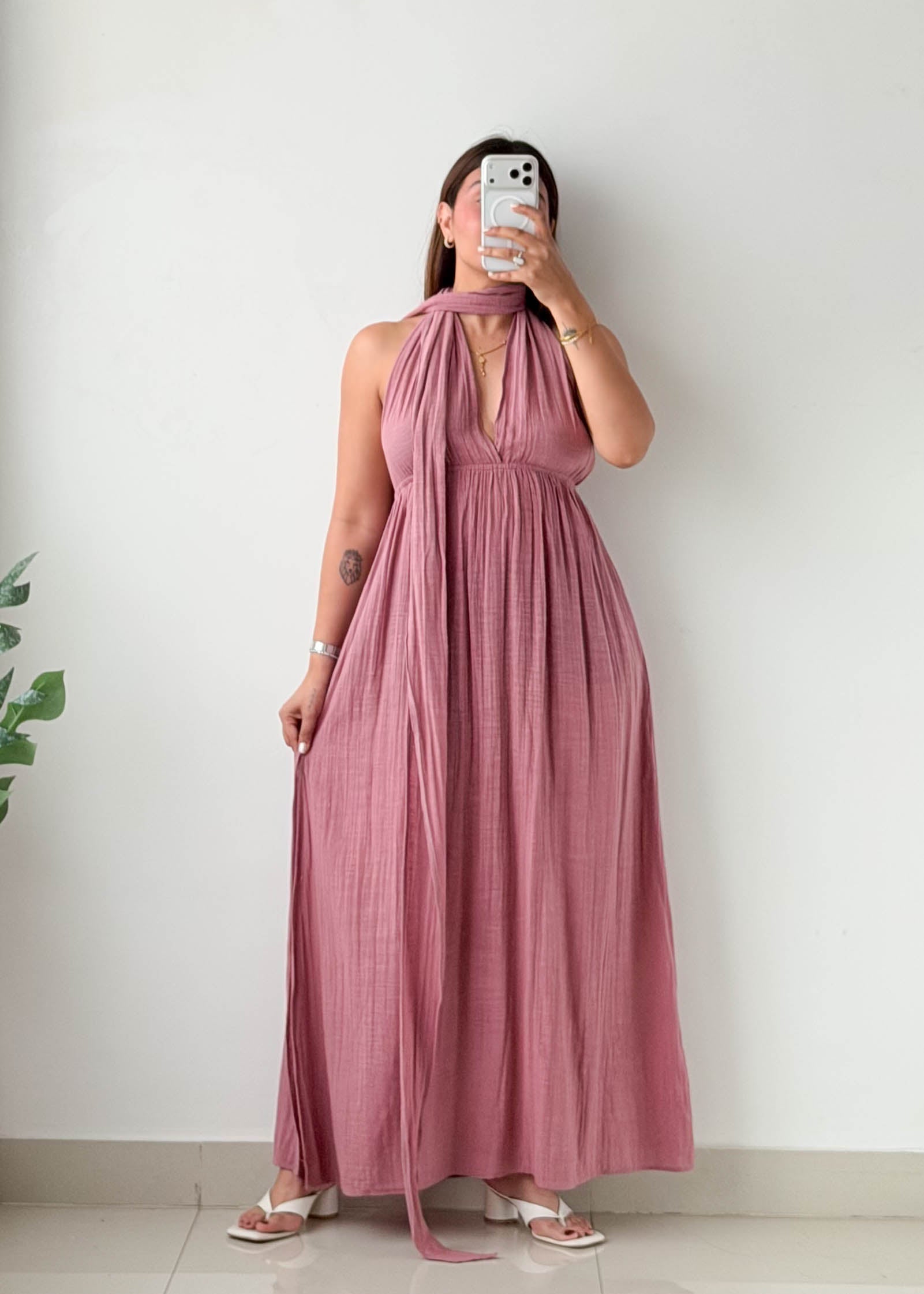 Size XS-S Dusty Pink Halter Maxi Dress