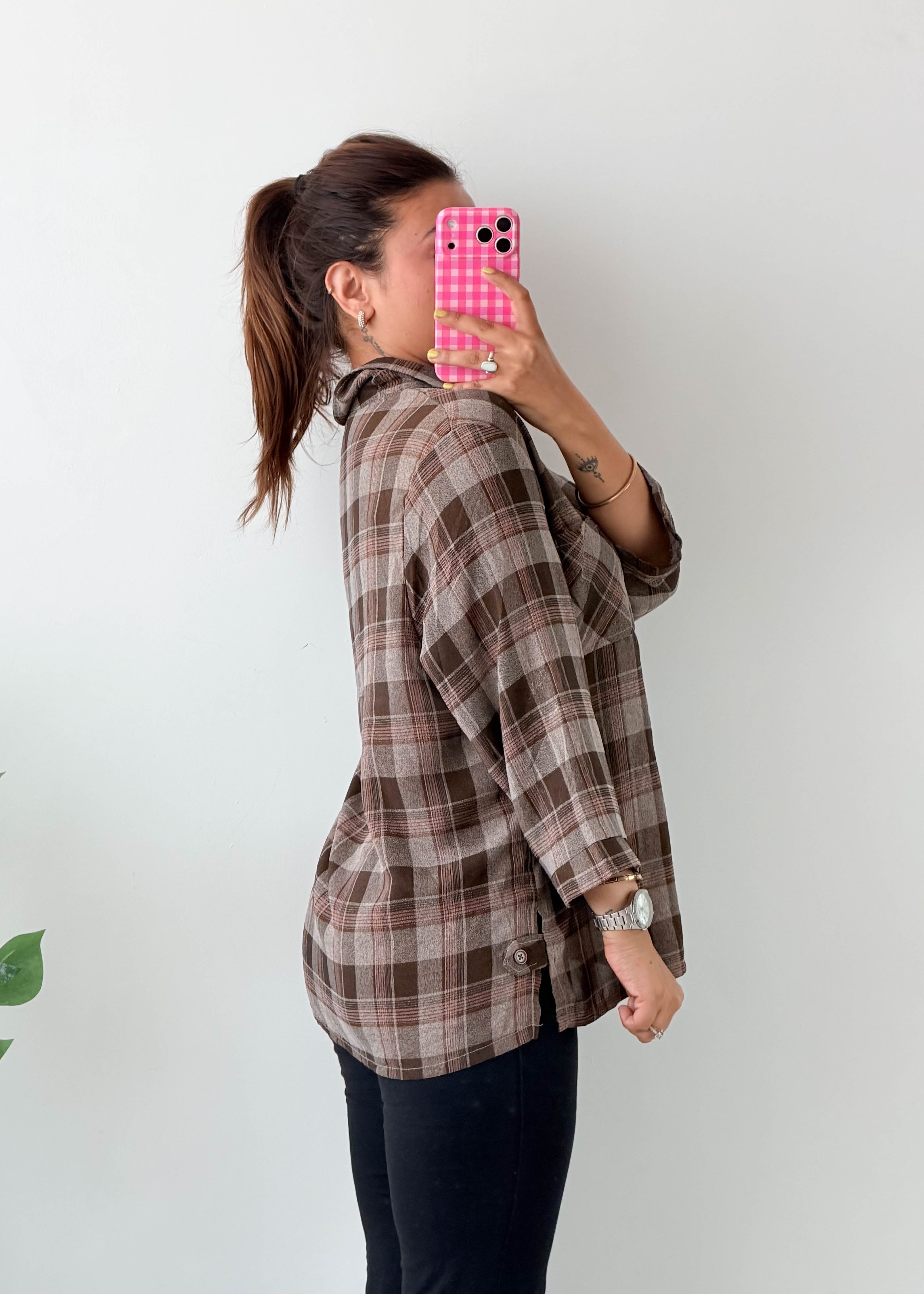 Size M-L Brown Plaid Shirt