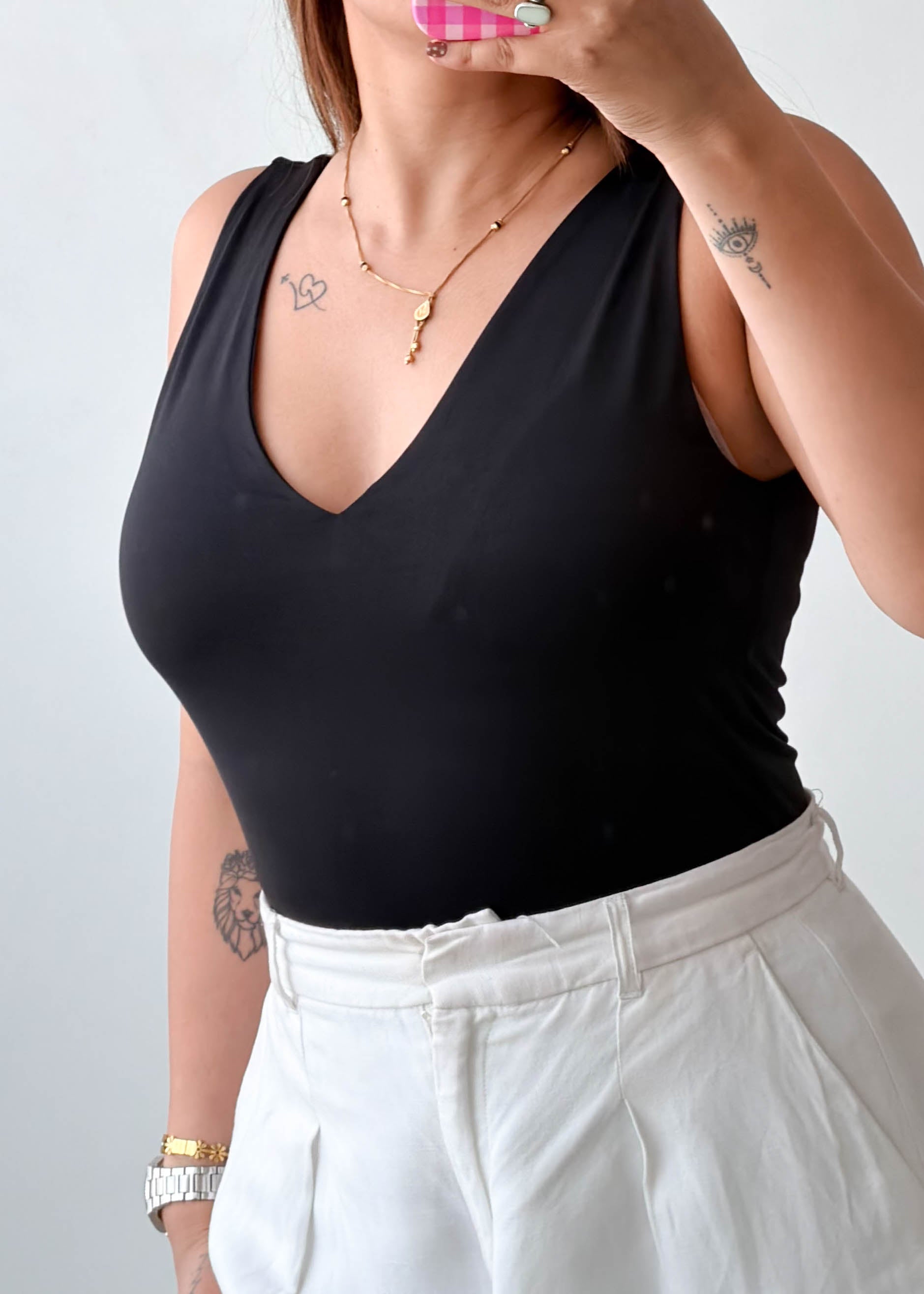 Size M Black V-Neck Bodysuit