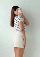 Size XS-S White Striped Collar Bodysuit