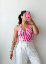 Size M-L Pink Zebra Knit Halter Top