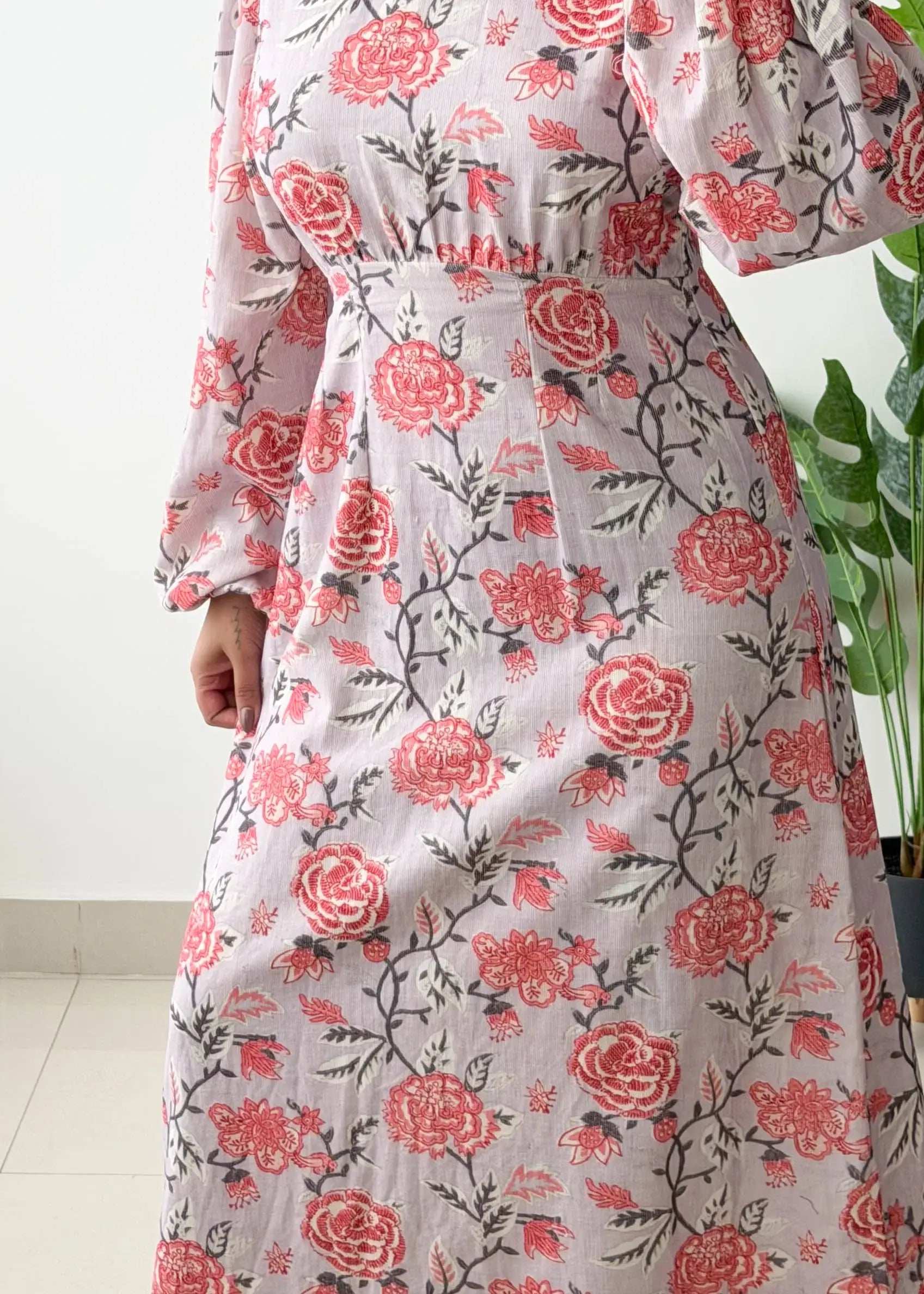 Size S-M, White & Pink Floral Maxi Dress