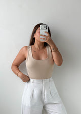 Size L-XL Beige Square Neck Bodysuit