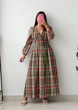 Size S-M / L-XL Plaid Maxi Dress