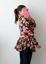 Size M-L Black Floral Peplum Top