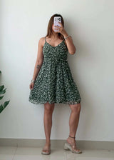 Size S-M, Green Floral Mini Dress