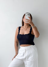 Size XS-S Navy Crochet Crop Top