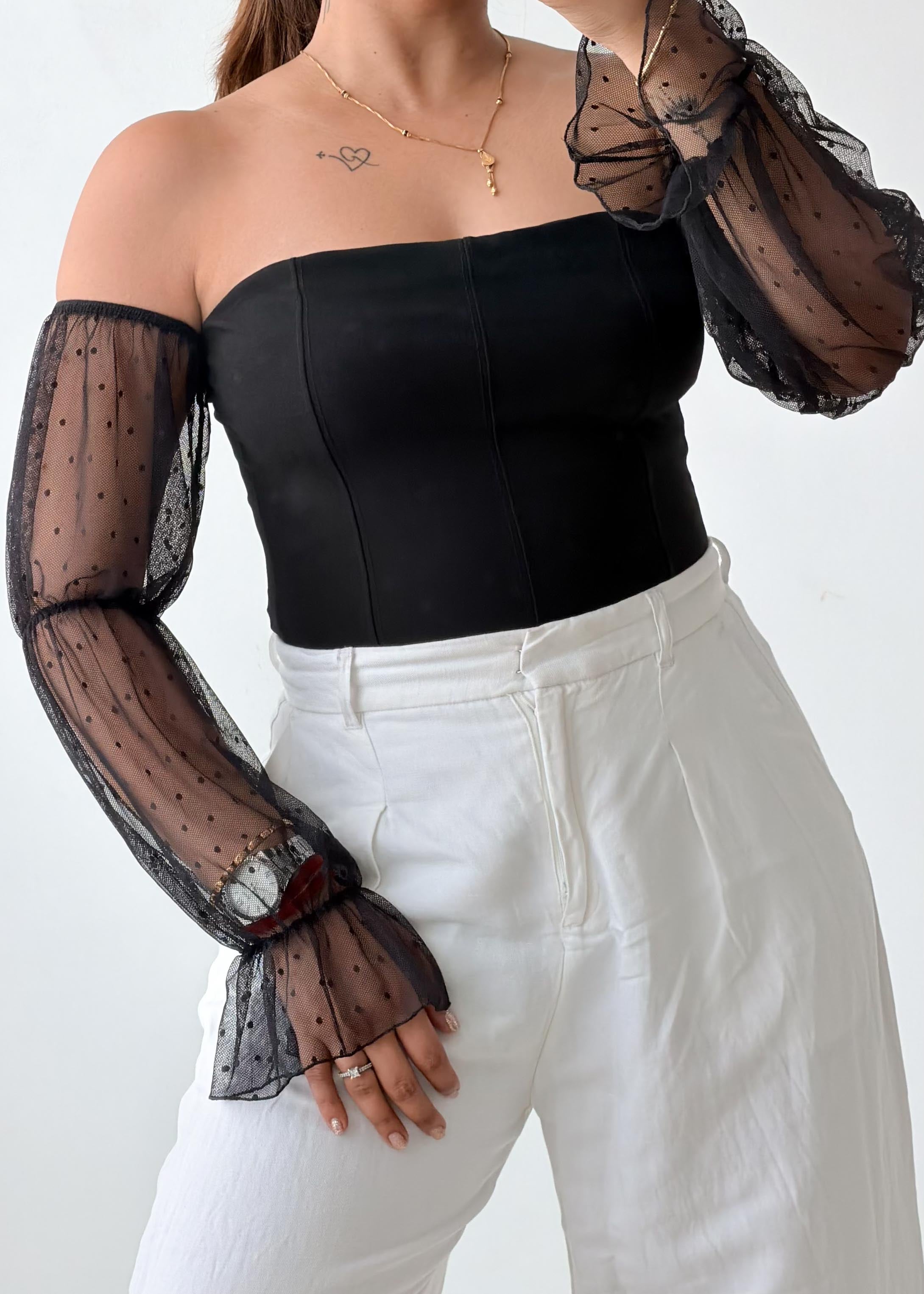 Size S Black Sheer Sleeve Bodysuit