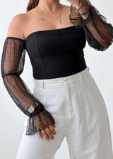 Size S Black Sheer Sleeve Bodysuit