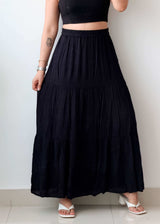 Waist 30-32 Black Tiered Maxi Skirt