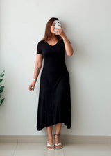 Size S-M Black V-Neck Flared Maxi Dress