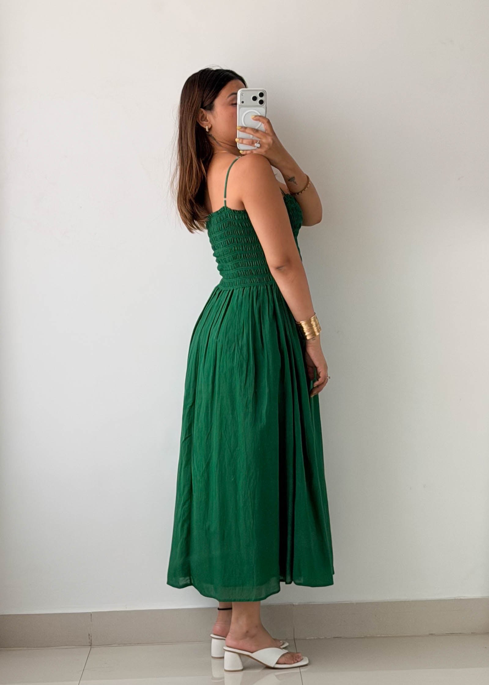Size S-M Emerald Green Smocked Maxi Dress