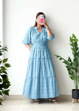Size M-L, Sky Blue Tiered Maxi Dress