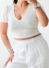 Size S-M White Puff Sleeve Wrap Top