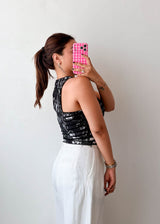 Size S Black Abstract Mesh Top