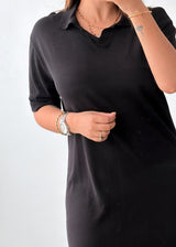 Size M-L Black Collared Knit Midi Dress
