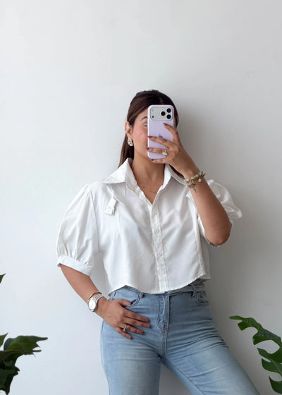 Size S-M, Puff Sleeve Crop Shirt