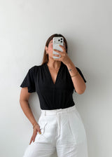 Size S-M Black Wrap V-Neck Bodysuit
