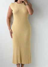 Size M-L Butter Yellow Ribbed Knit Maxi Dress