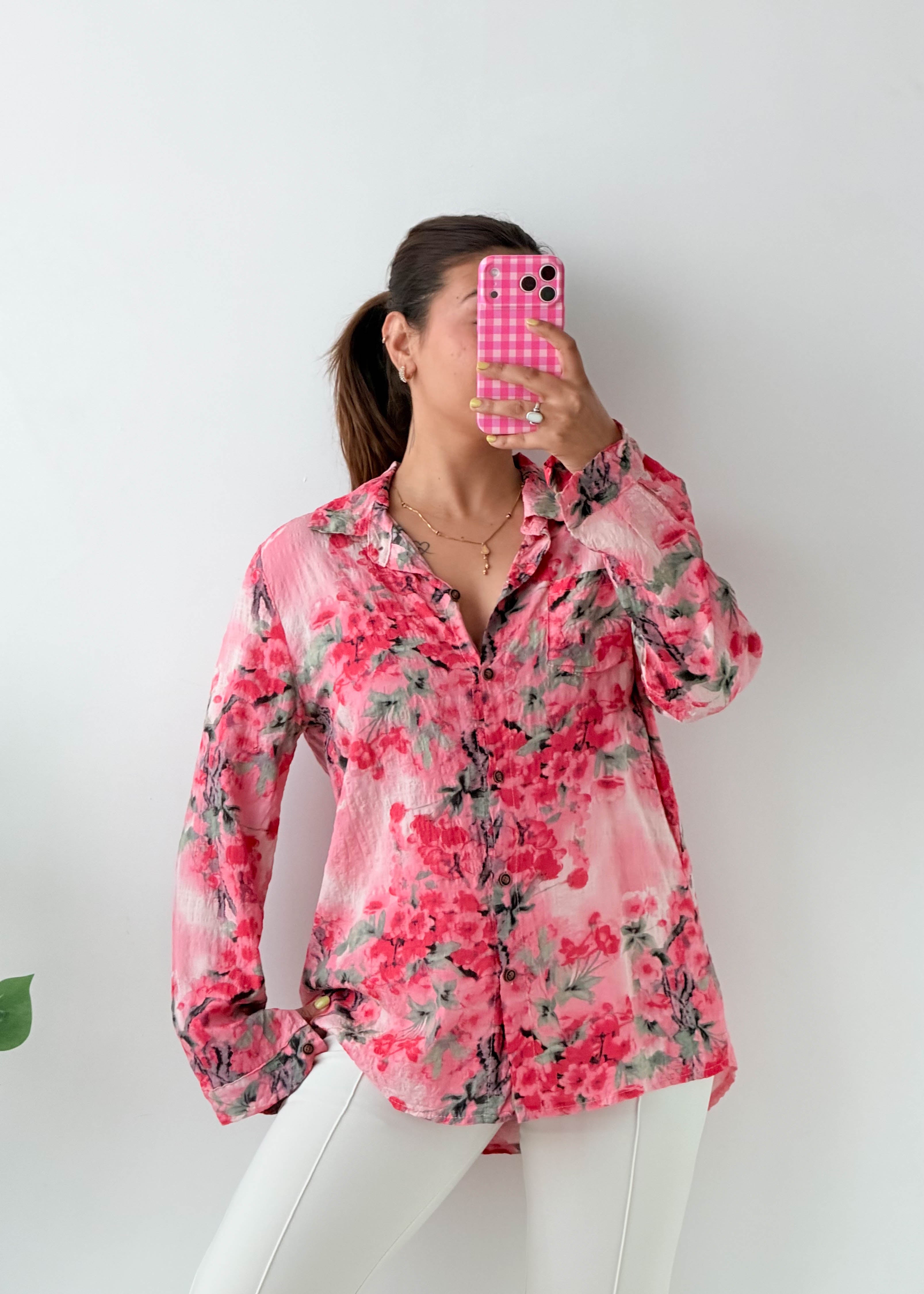 Size S-M Pink Floral Shirt