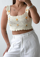 Size XS-S Cream Daisy Crochet Top