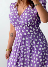 Size M-L Lilac Heart Print Midi Dress