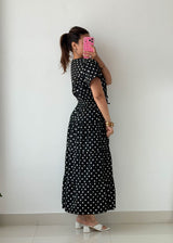 Size M-L Black Polka Dot Midi Dress