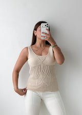 Size S-M Beige Crochet Knit Tank Top