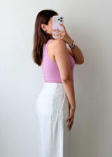 Size L Lilac Ribbed Scoop Neck Bodysuit